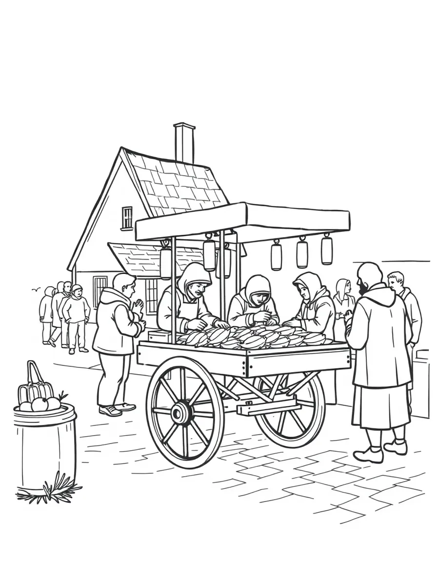(Netherland, Holland) Dutch herring cart with vendor and customers