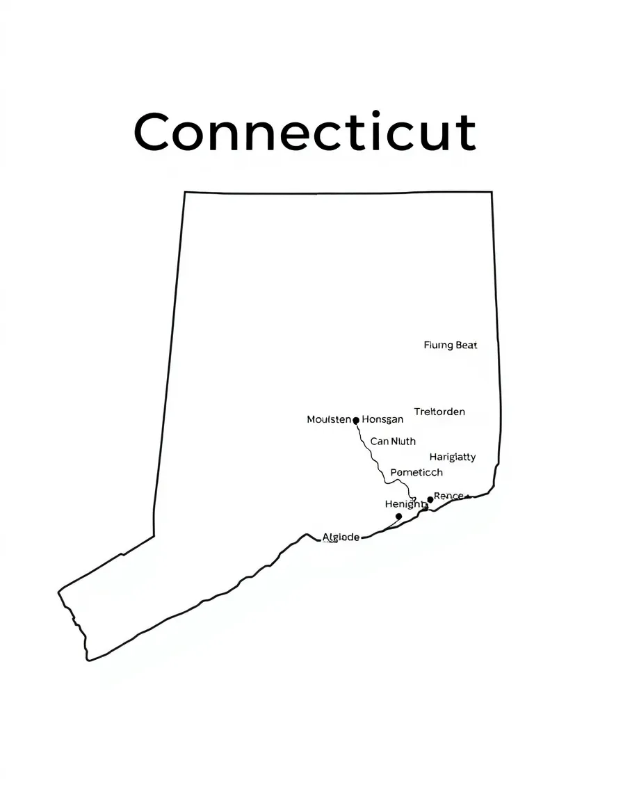 (Connecticut) A map of Connecticut with major cities labeled