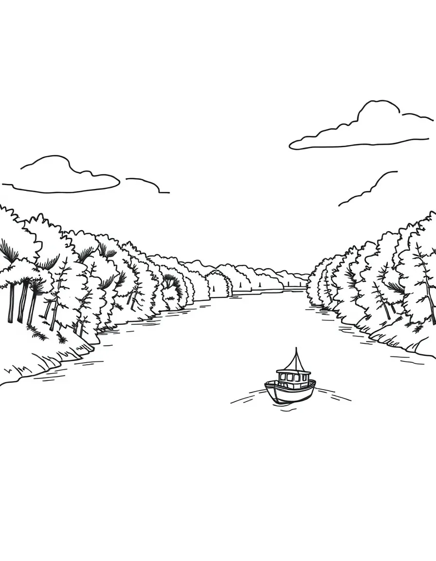 (Connecticut) The Connecticut River with a small boat floating