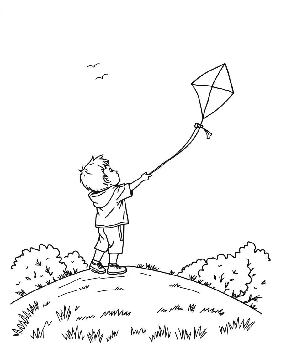 (Connecticut) A child flying a kite on a green hill
