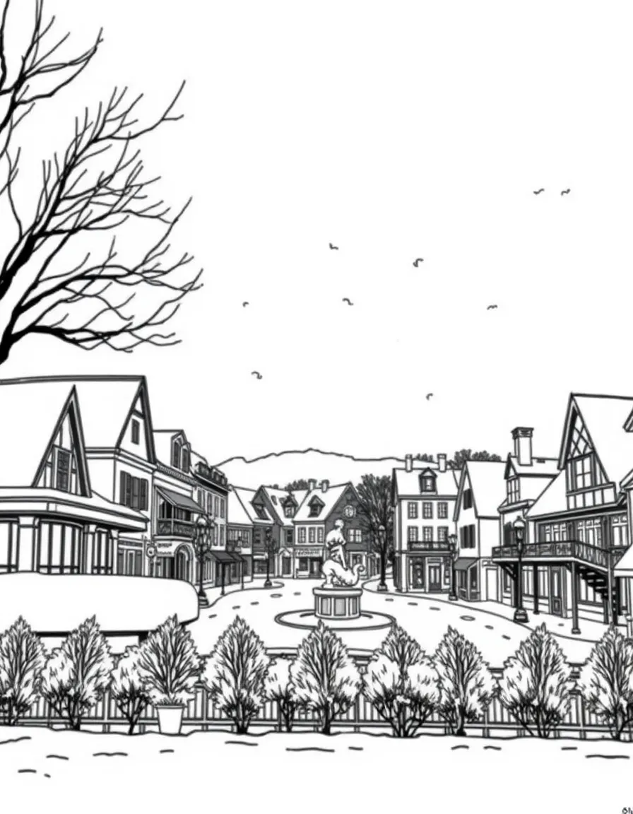 (Connecticut) A snow-covered town square in Connecticut