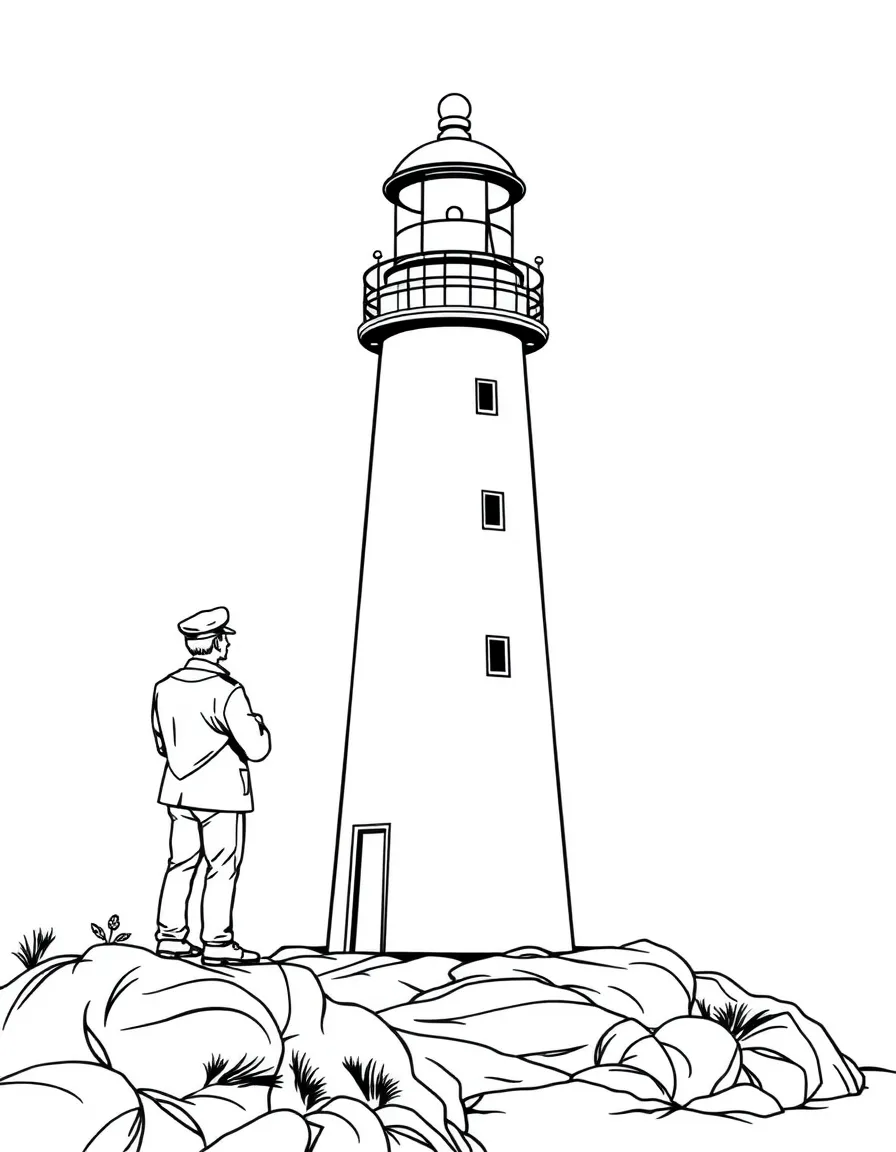 (Connecticut) A lighthouse keeper standing by the light