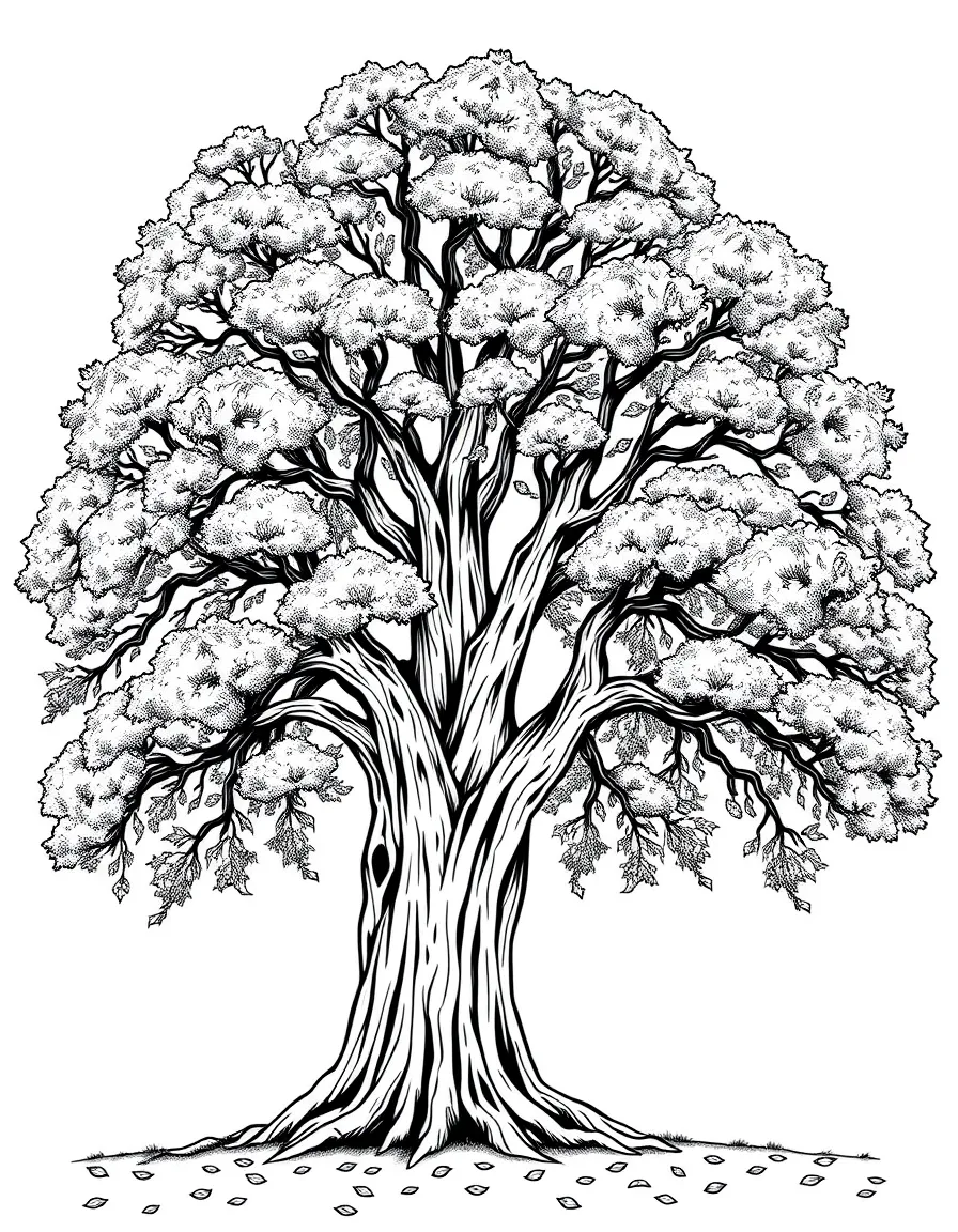 (Connecticut) The Charter Oak tree with falling leaves