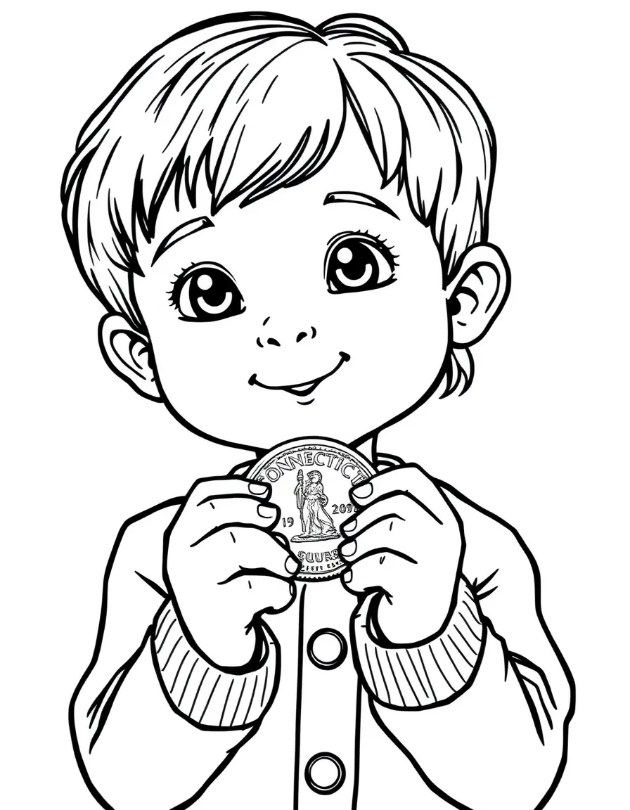 (Connecticut) A child holding a Connecticut state quarter