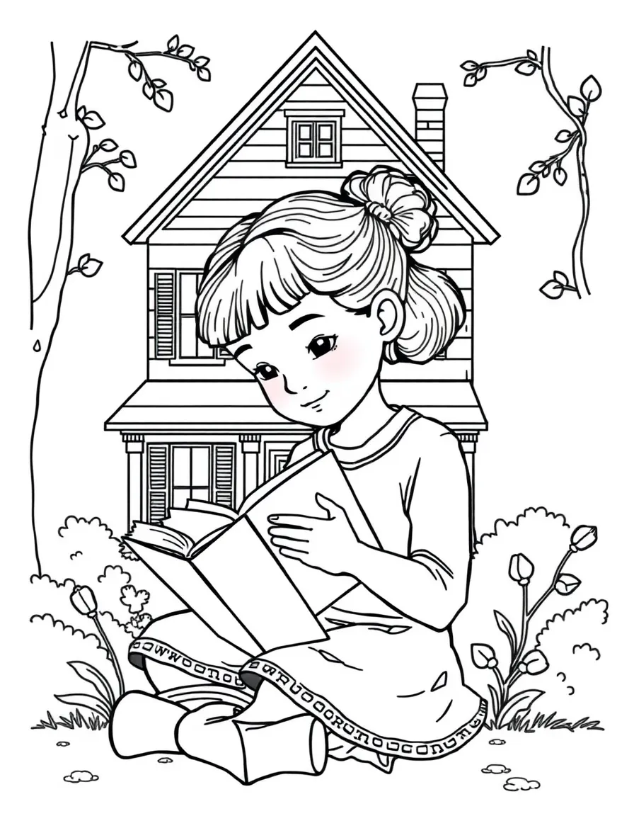 (Connecticut) A girl reading a book at the Harriet Beecher Stowe House