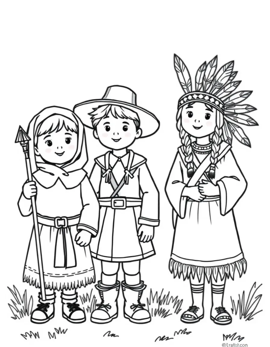 (Connecticut) Kids dressed as pilgrims and Native Americans
