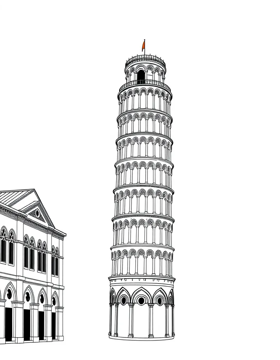 (Italy) The Leaning Tower of Pisa standing tall and slightly tilted