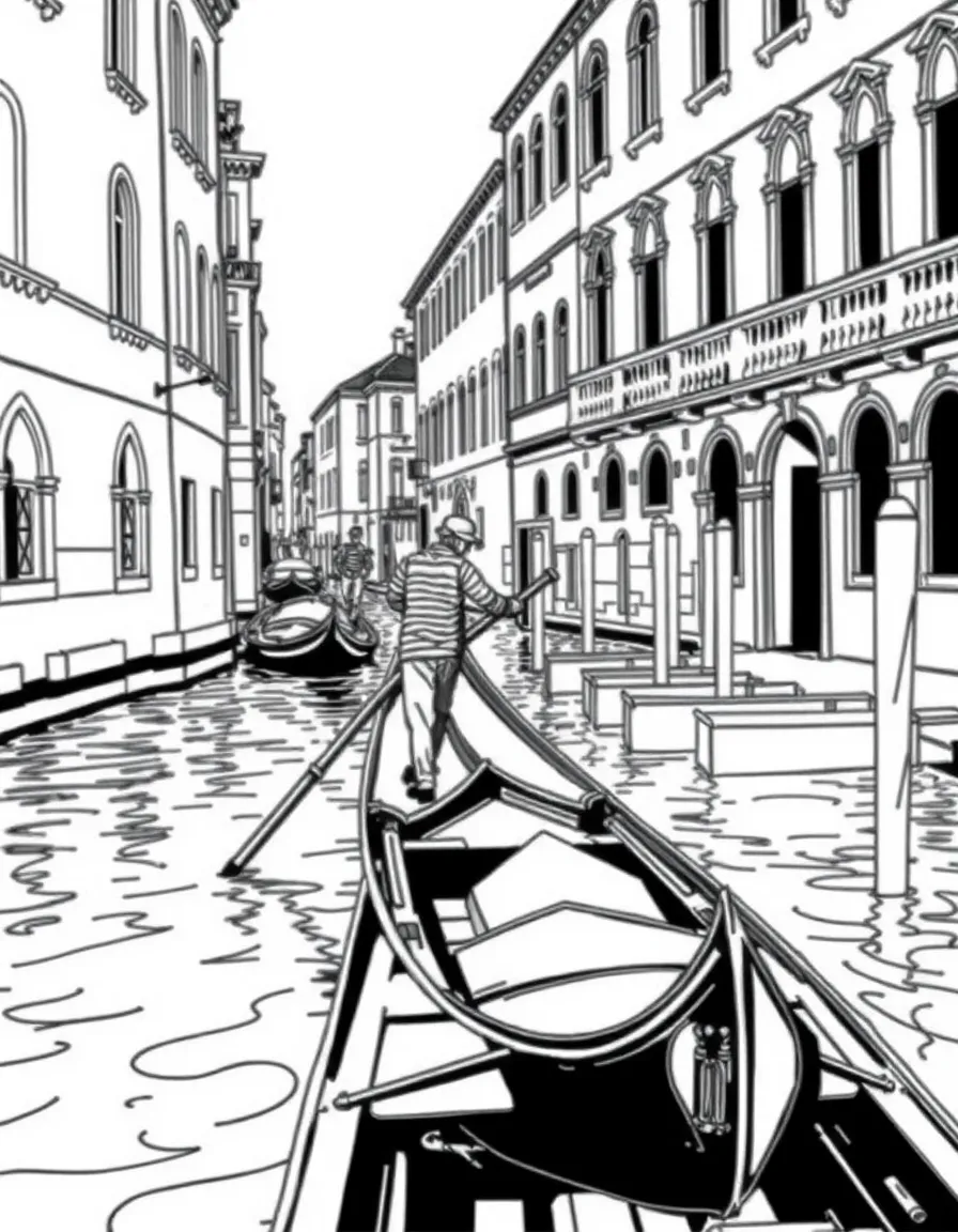(Italy) Gondola floating on a canal in Venice with a gondolier