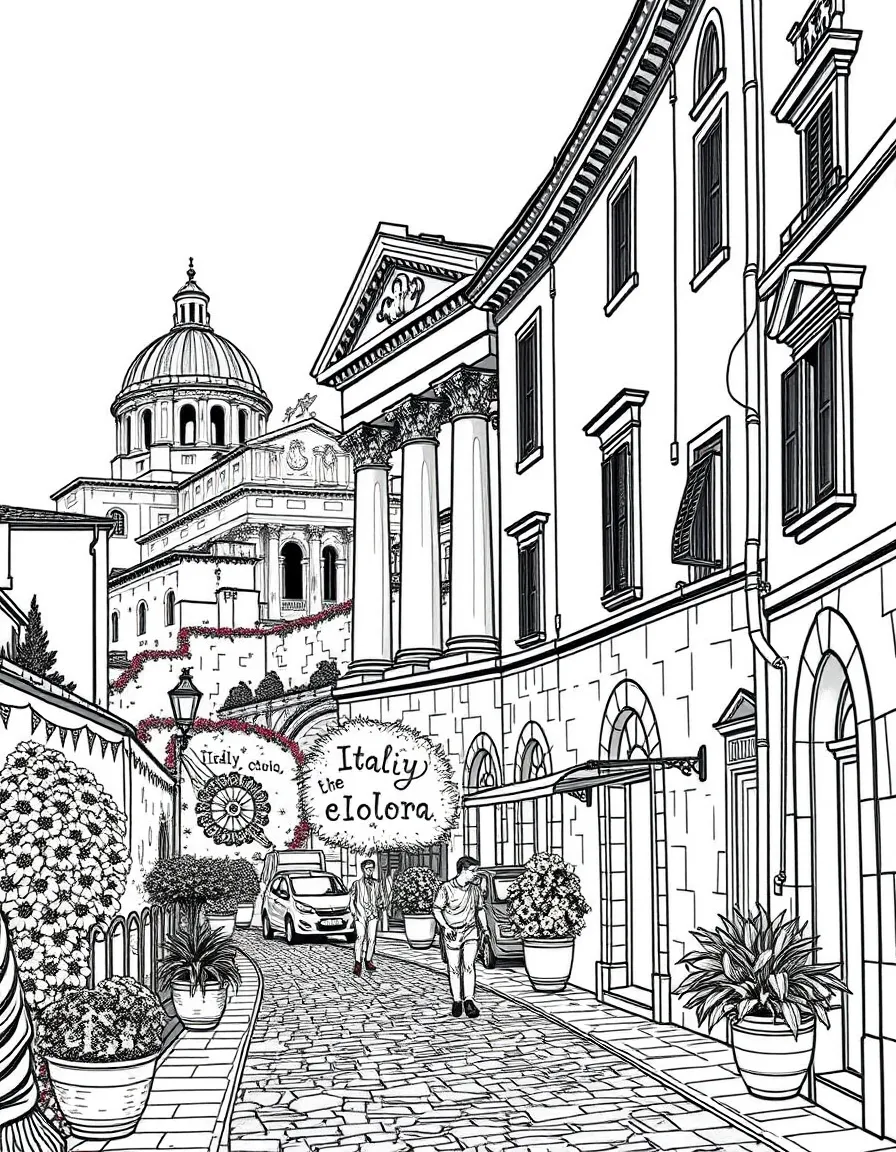 (Italy) A street scene in Rome with ancient ruins in the background
