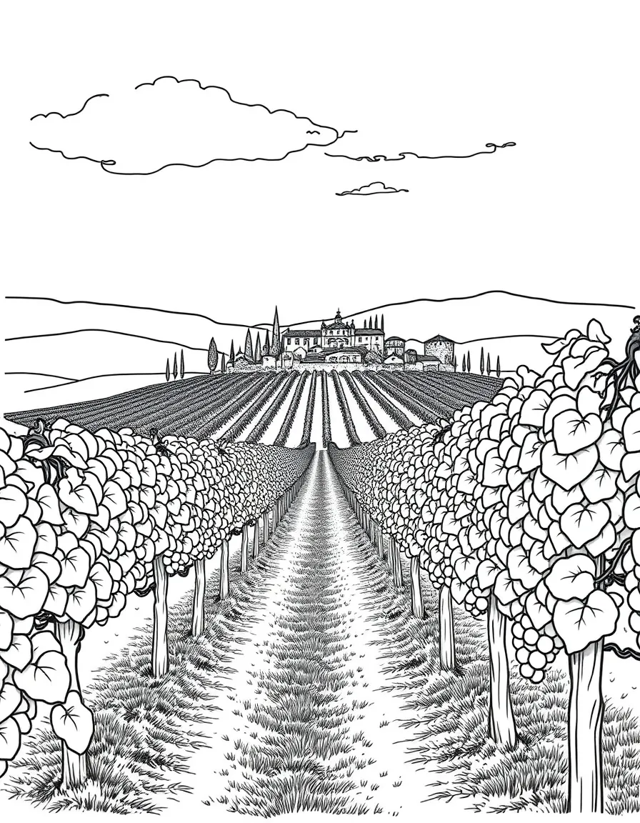 (Italy) A vineyard in Tuscany with rows of grapevines