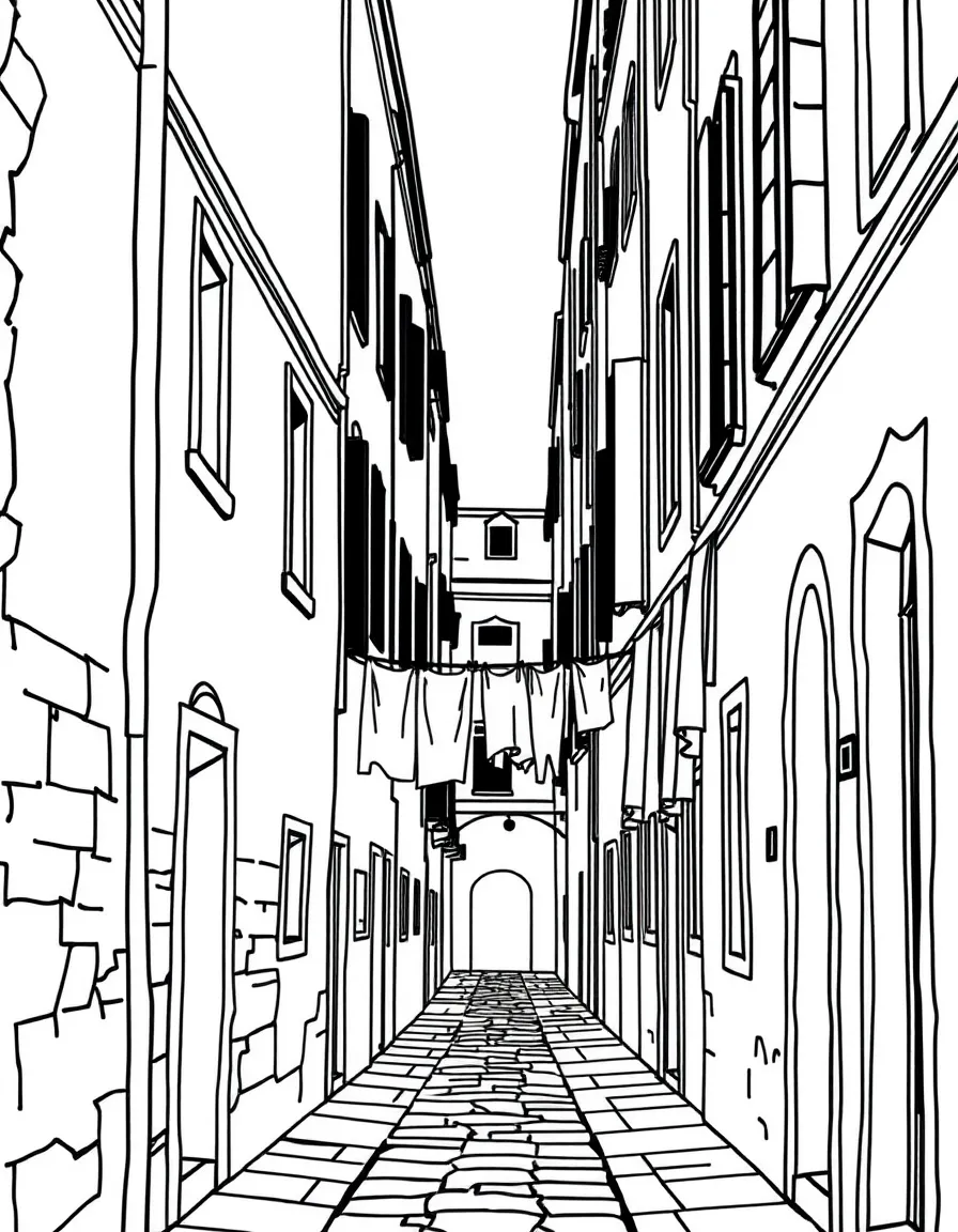 (Italy) A quiet Venetian alley with hanging laundry