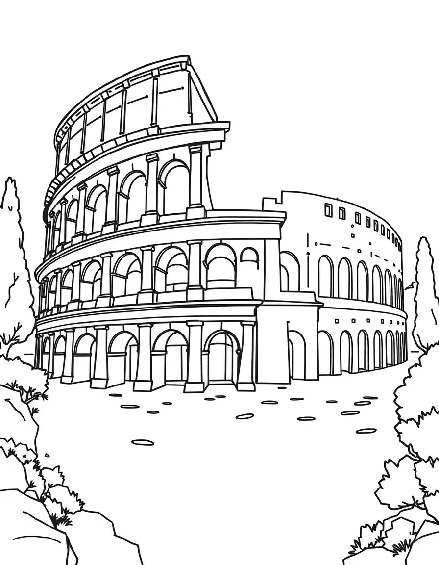 (Italy) A child painting a picture of the Colosseum