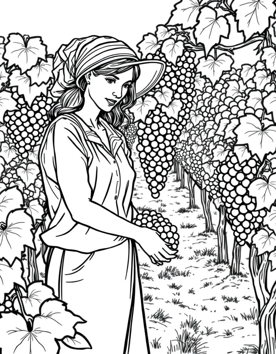 (Italy) A woman harvesting grapes in a vineyard