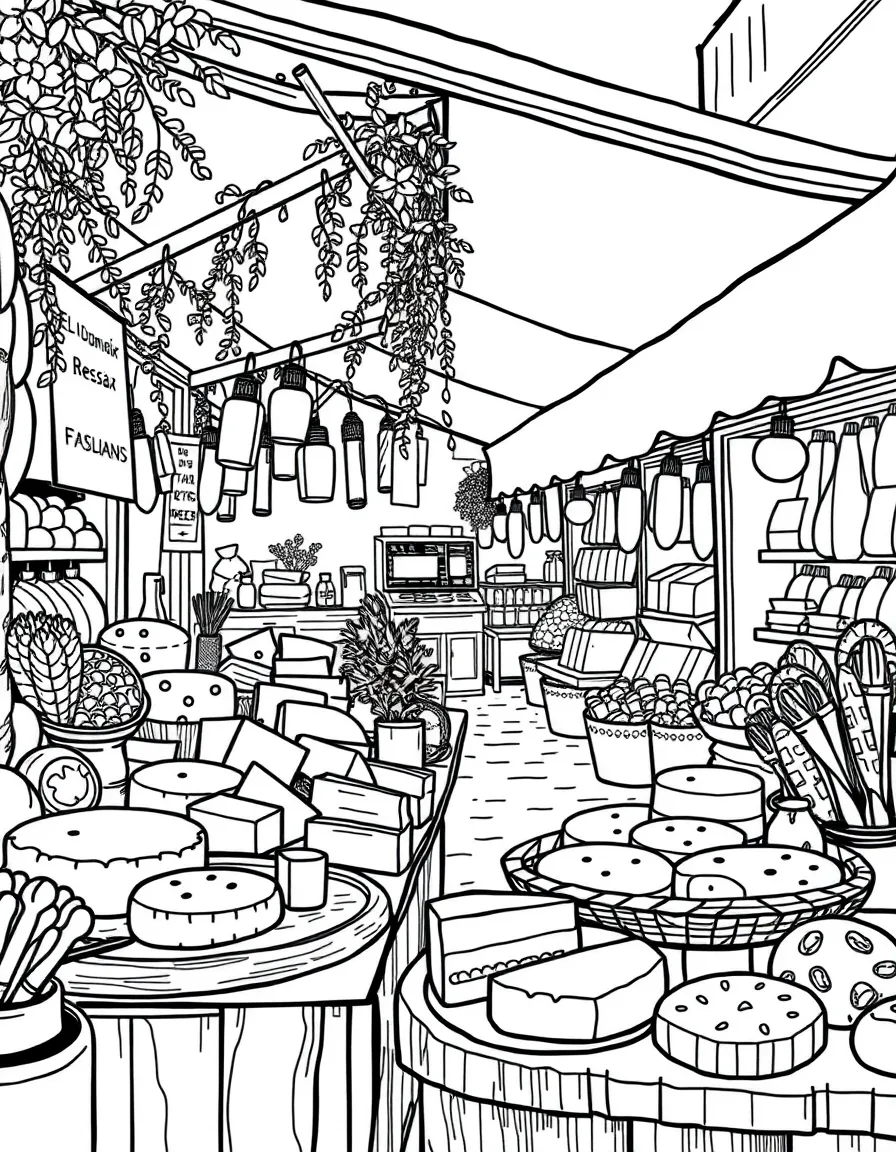 (Italy) An open-air market with Italian cheese and bread