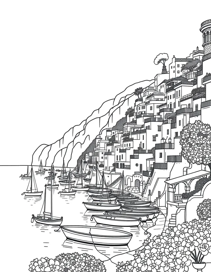 (Italy) A coastal view of Amalfi with boats