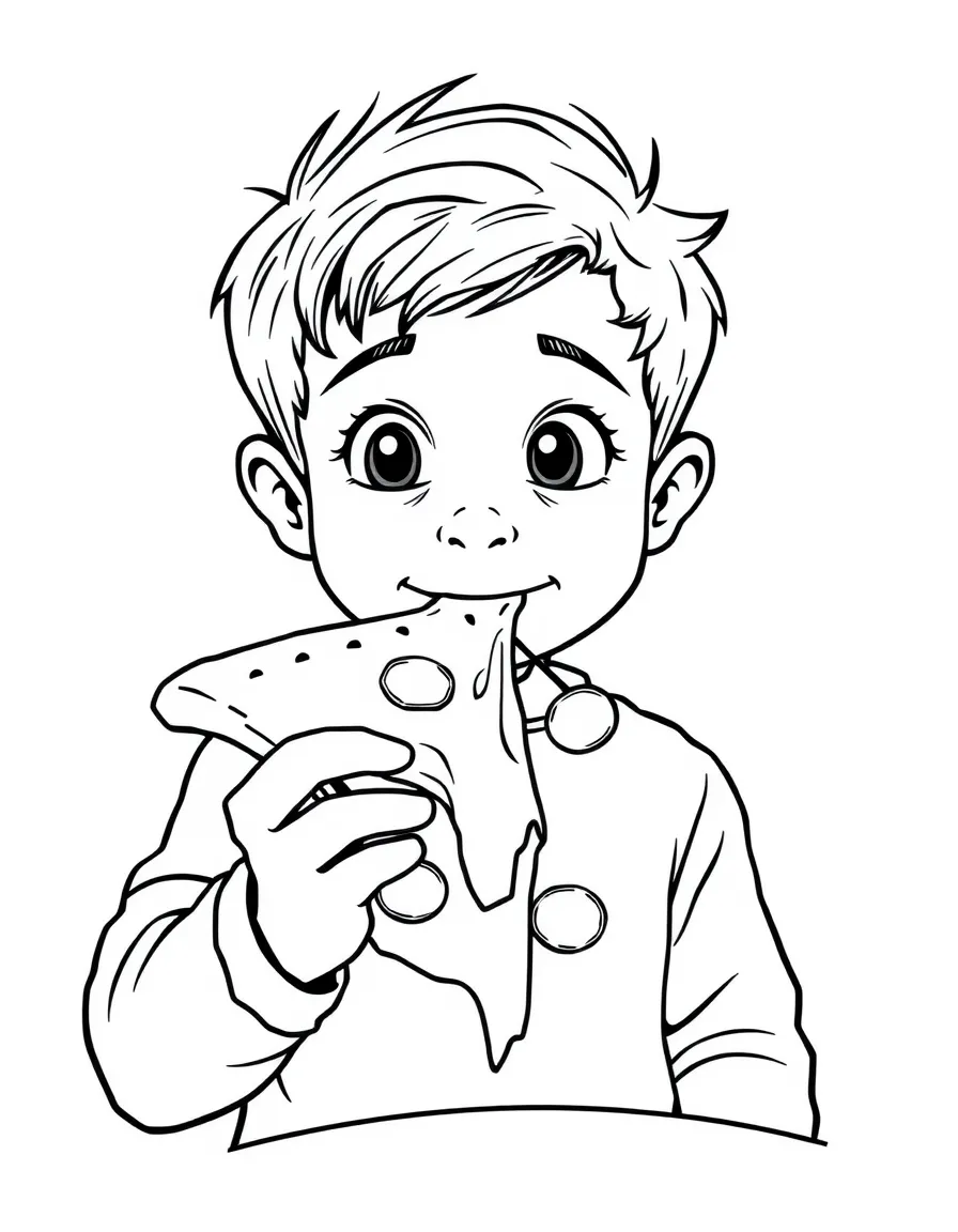 (Italy) A kid eating a big slice of pizza