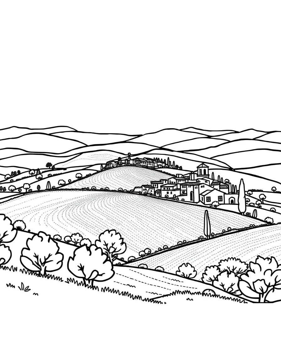 (Italy) A landscape of rolling hills in Tuscany
