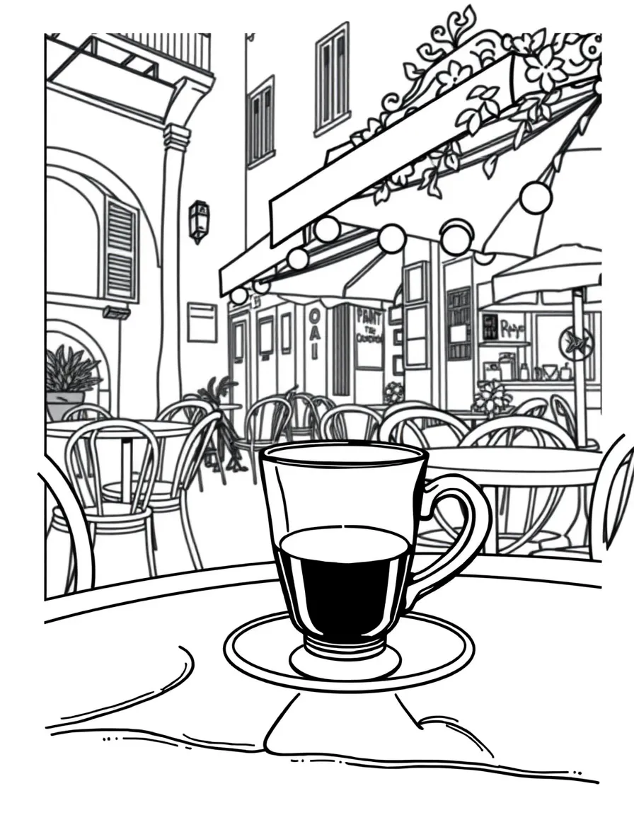 (Italy) An espresso cup on a café table