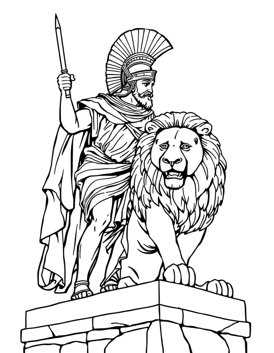 (Italy) A Roman gladiator and lion statue