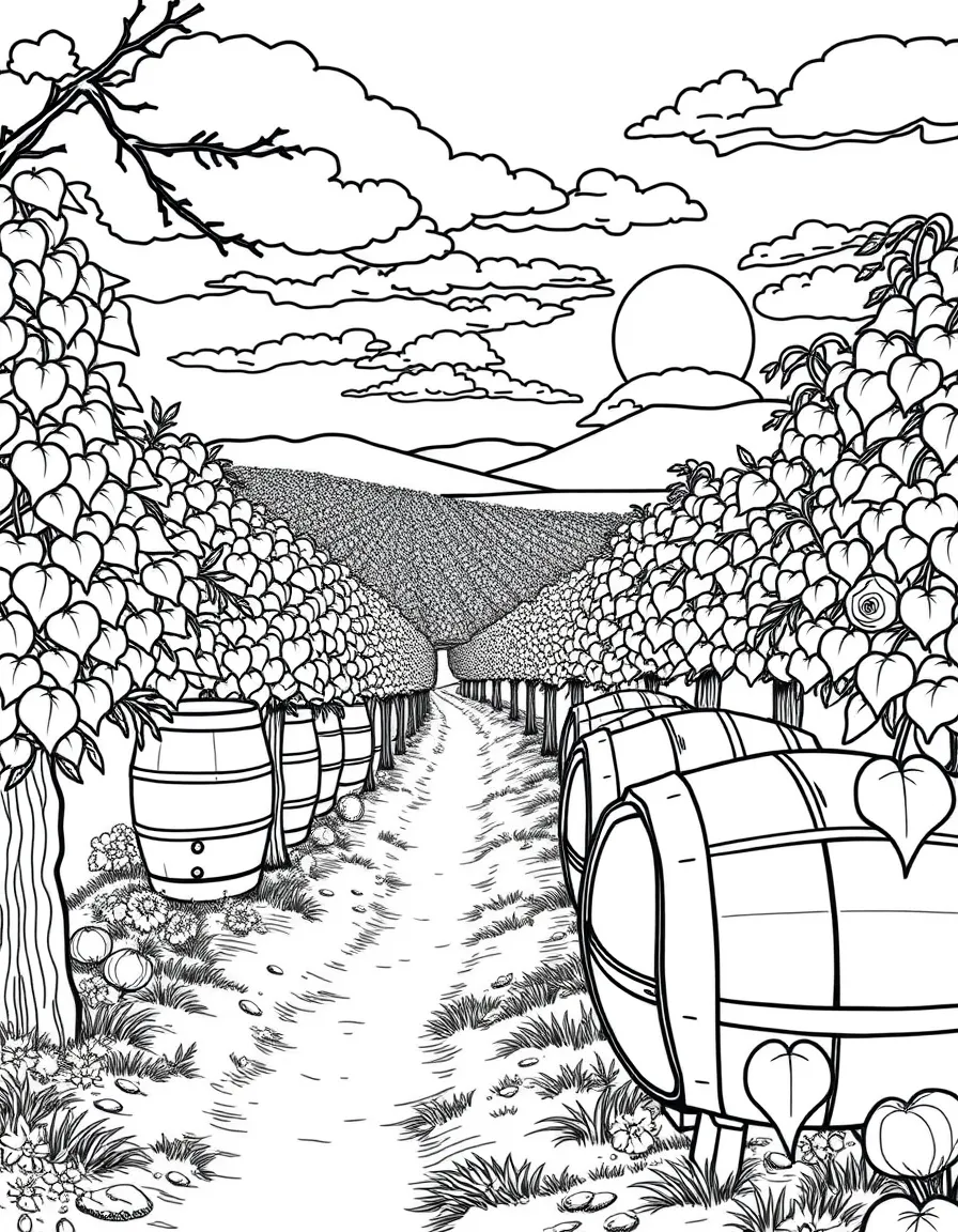 (Italy) A sunny vineyard with wine barrels