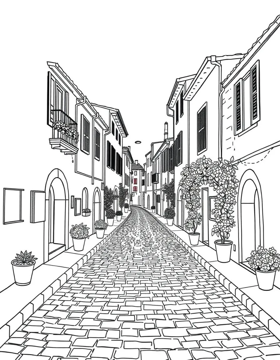 (Italy) A cobblestone street in an Italian village