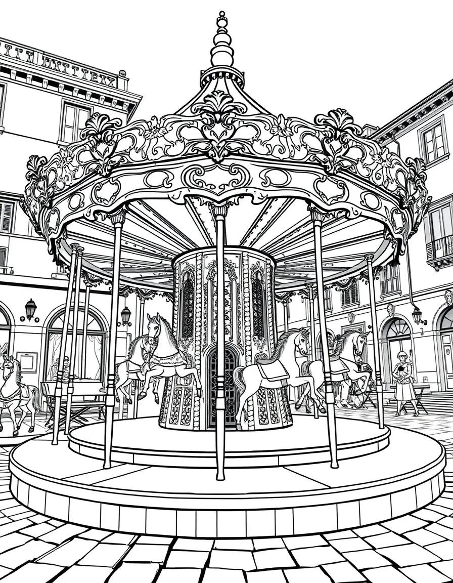 (Italy) A carousel in an Italian town square