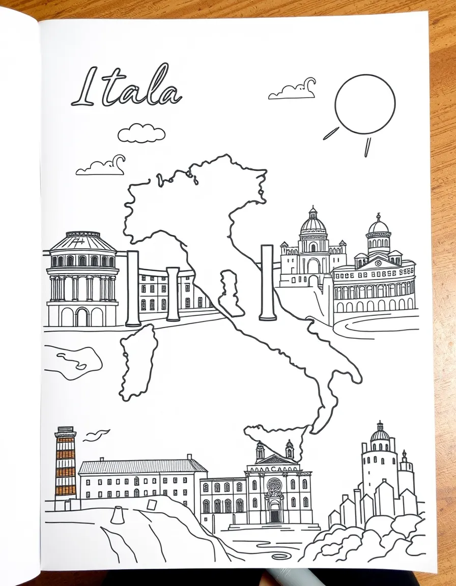(Italy) A postcard with pictures of Italy’s landmarks