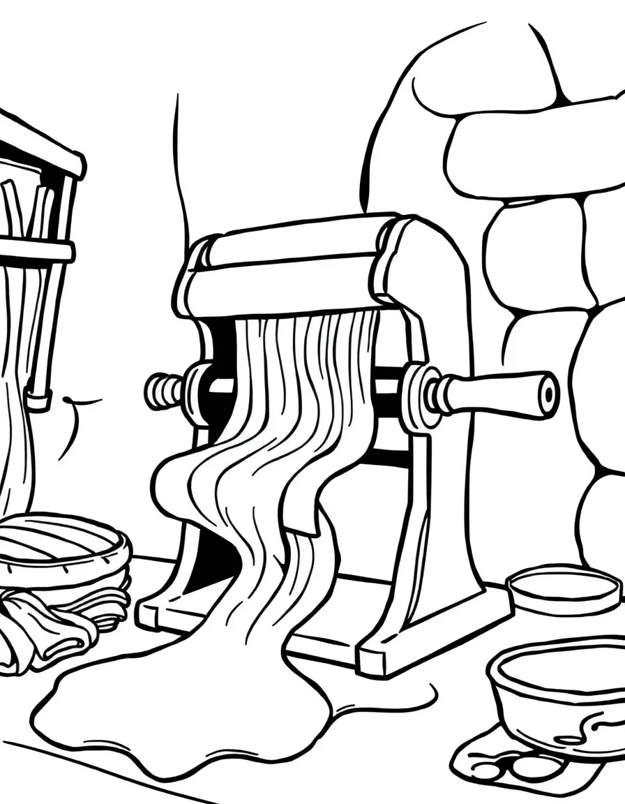 (Italy) A pasta-making machine rolling dough
