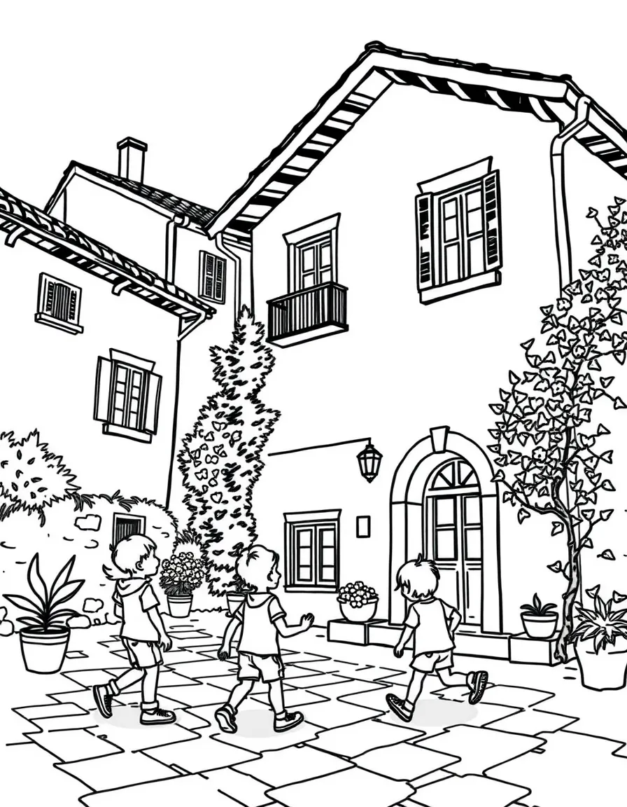 (Italy) An Italian school with kids playing outside