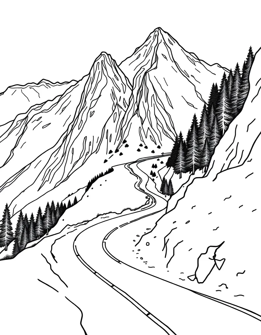 (Italy) A mountain road winding through Italy