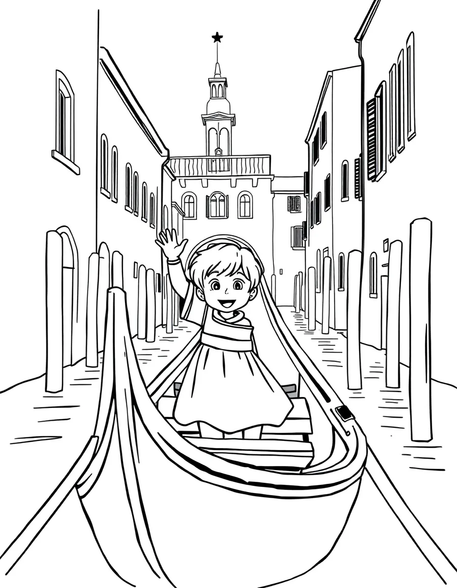 (Italy) A child waving from a gondola