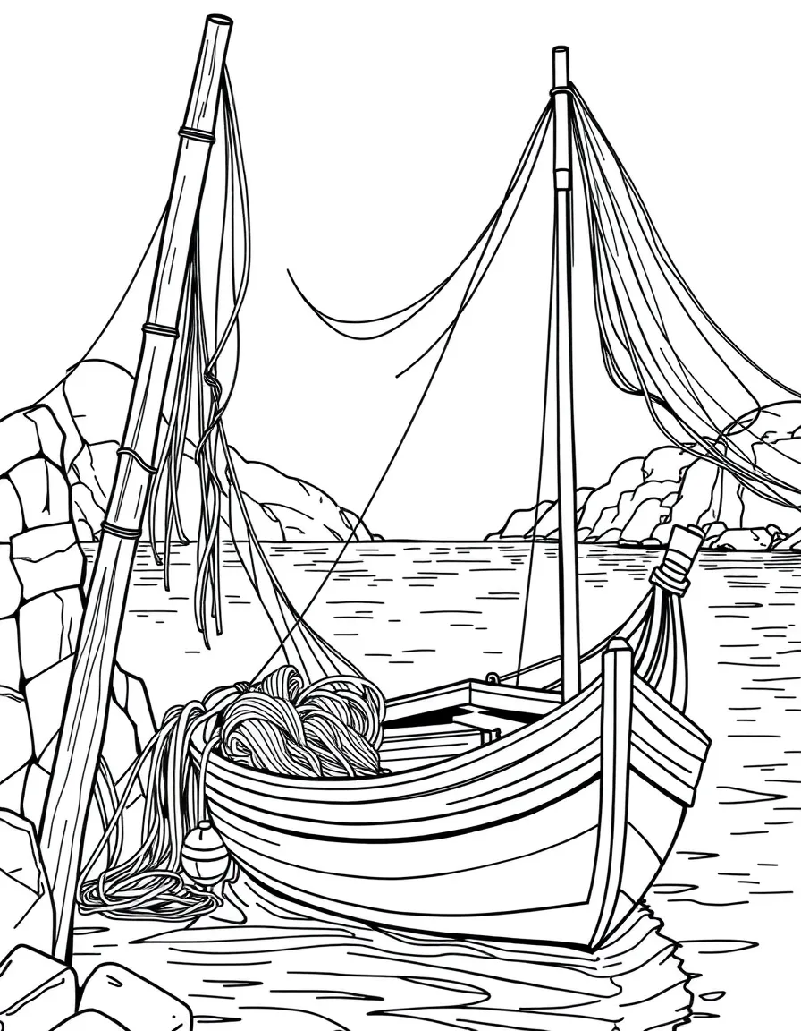 (Italy) A boat with fishing nets near the coast
