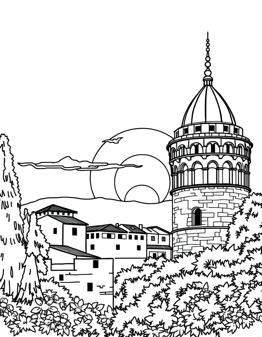 (Italy) A sunset behind a historic tower