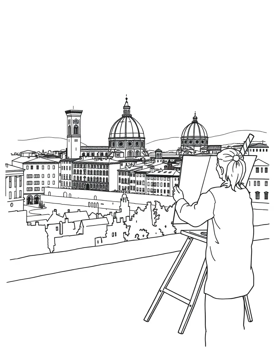 (Italy) A painter painting the Florence skyline