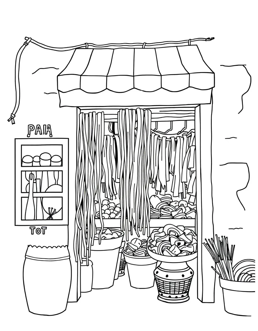(Italy) A pasta shop with hanging noodles