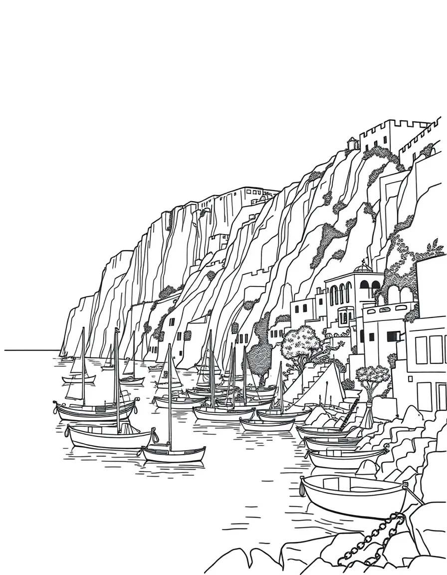 (Italy) A scene of Capri with boats and cliffs
