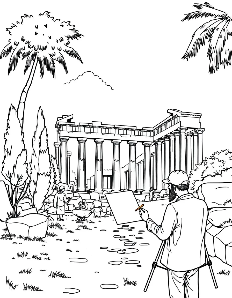 (Italy) An artist sketching a Roman ruin