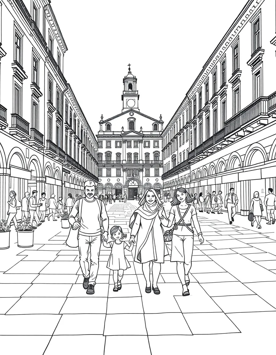 (Italy) A family walking in a piazza