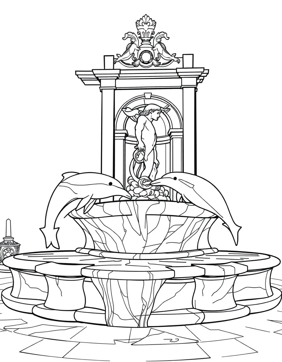 (Italy) A marble fountain with dolphins