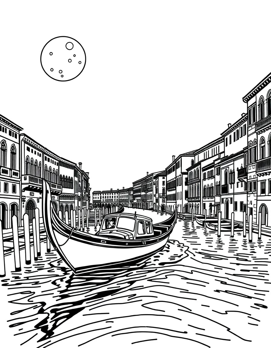 (Italy) A boat sailing in Venice under a moonlit sky