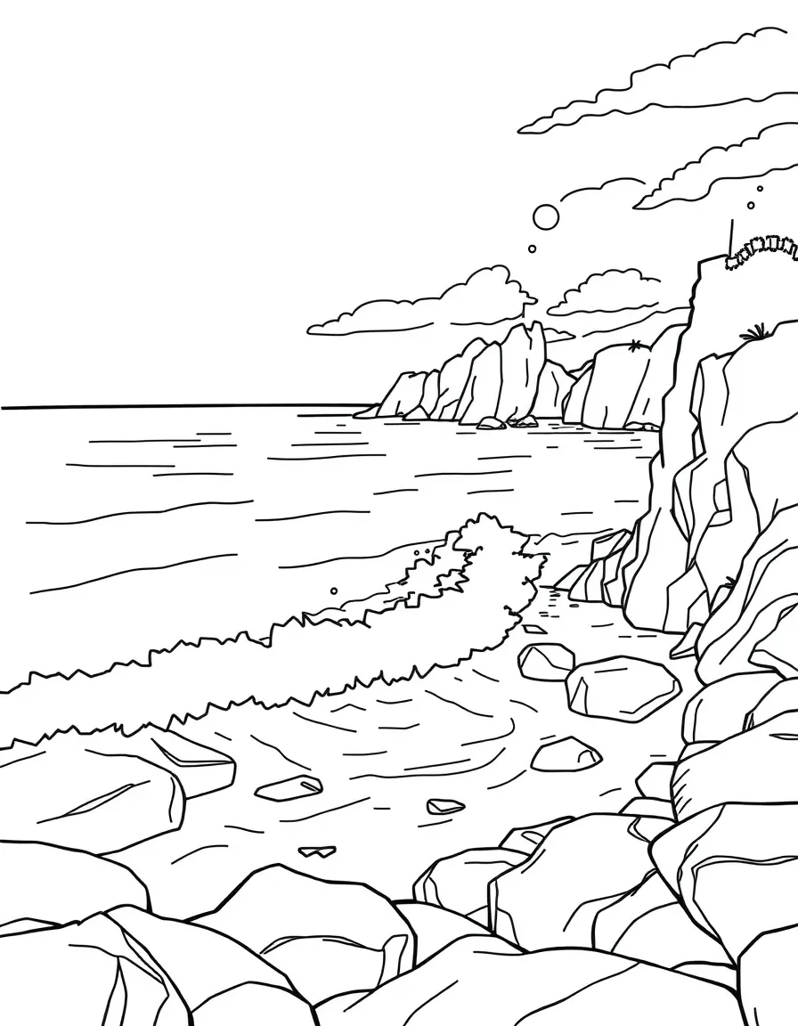 (Italy) A seaside view with waves crashing on rocks