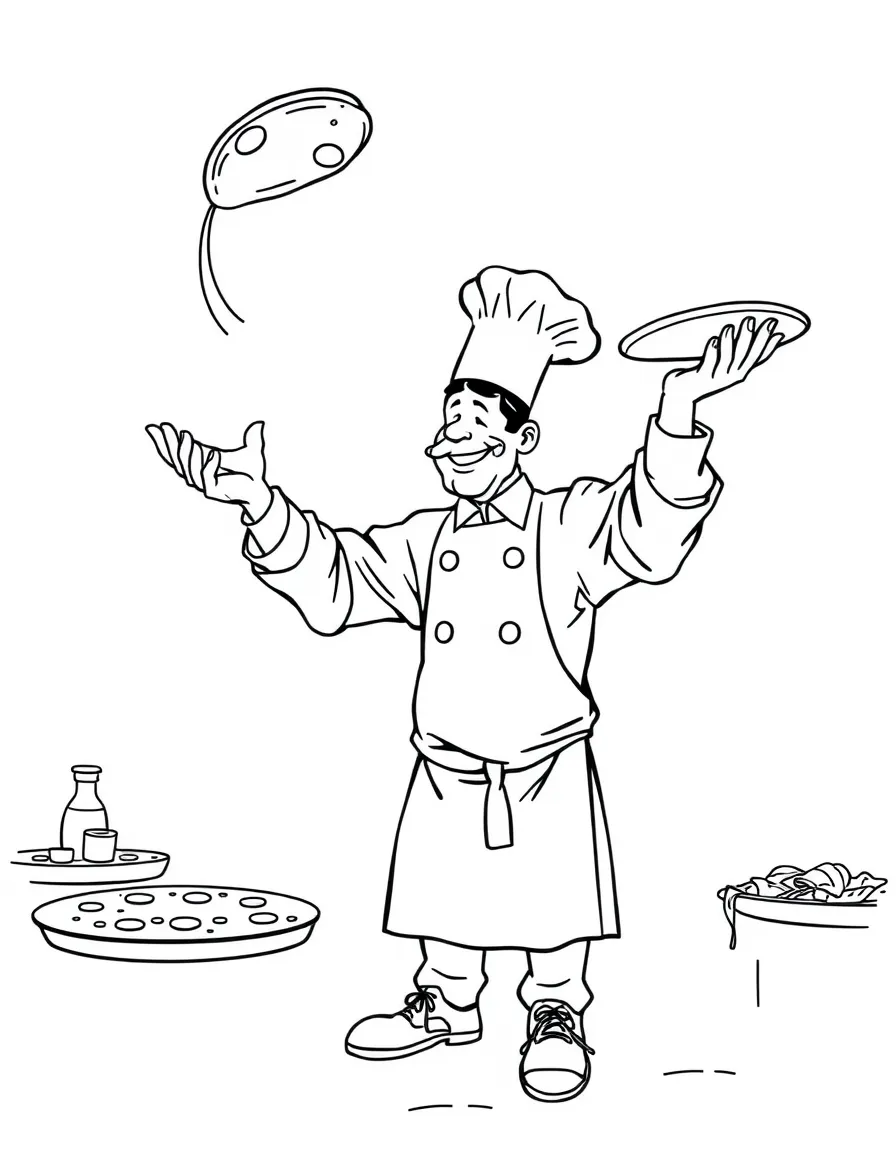 (Italy) A chef tossing pizza dough in the air