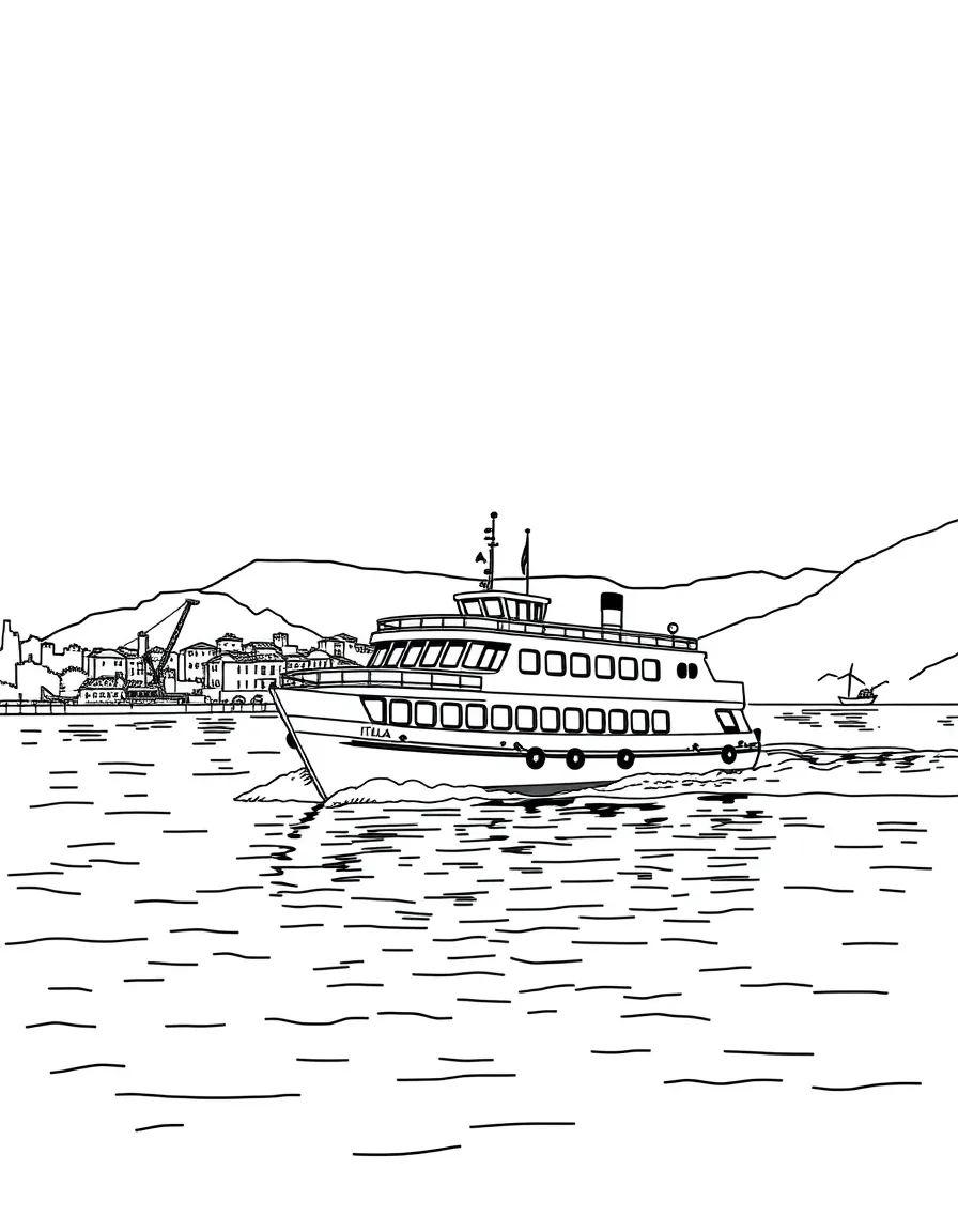 (Italy) A ferry boat crossing an Italian lake