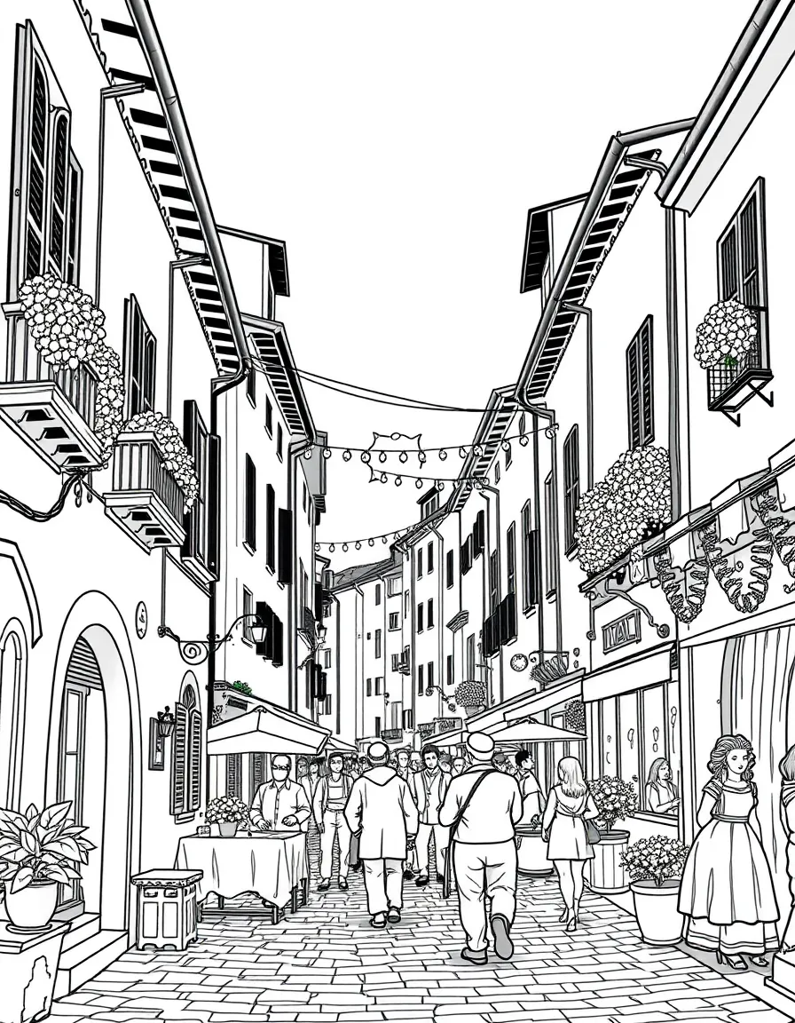 (Italy) A village street during a festival