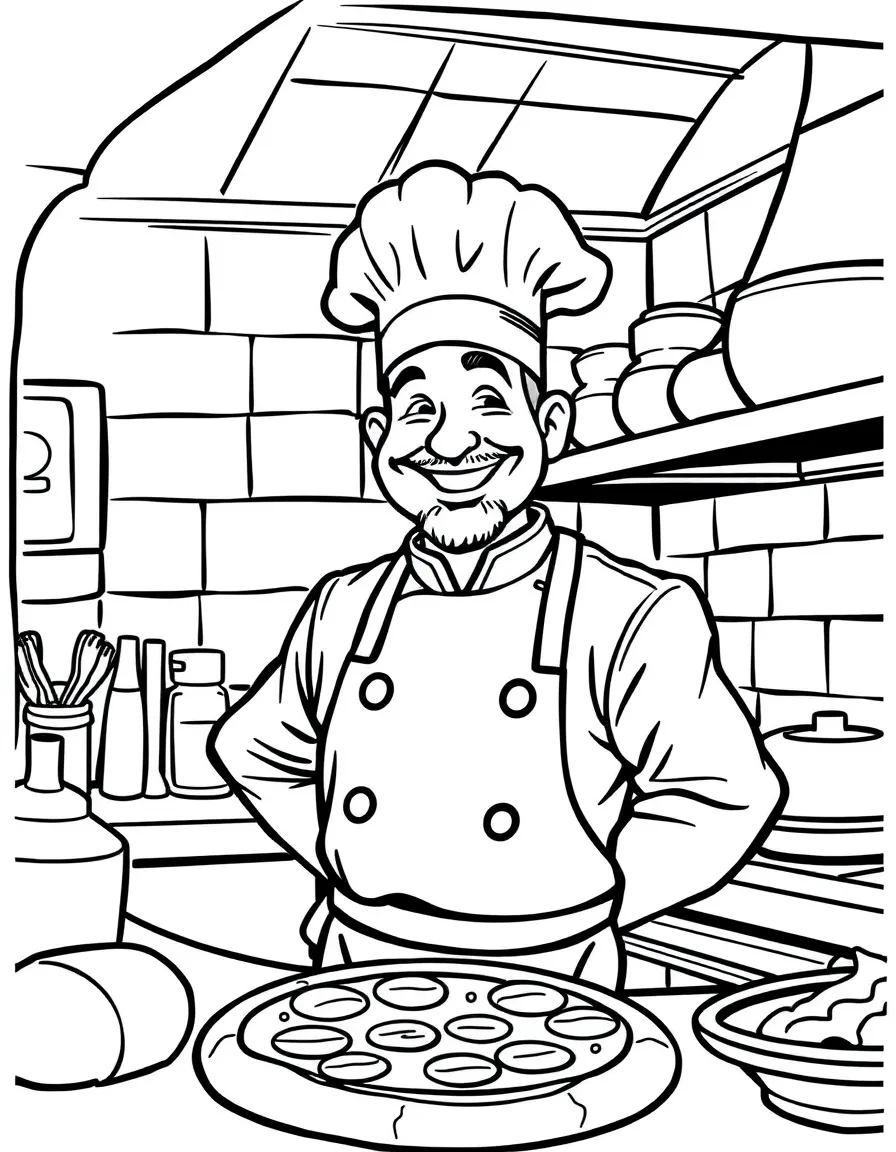 (Italy) A pizza chef smiling in his kitchen
