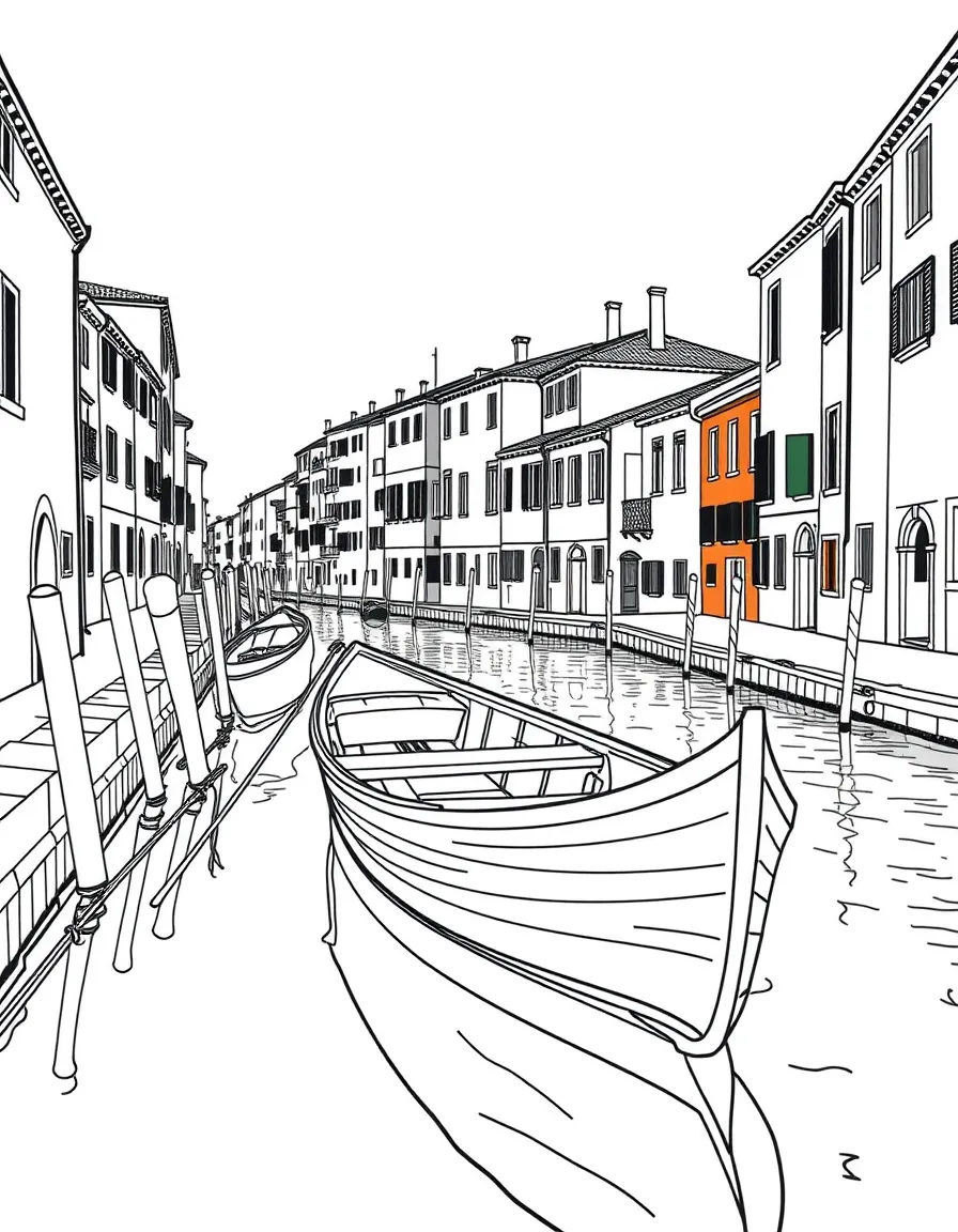 (Italy) A rowboat tied up in a quiet canal
