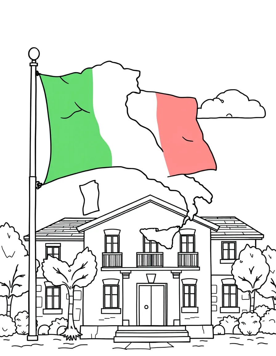 (Italy) A flag of Italy on a school building