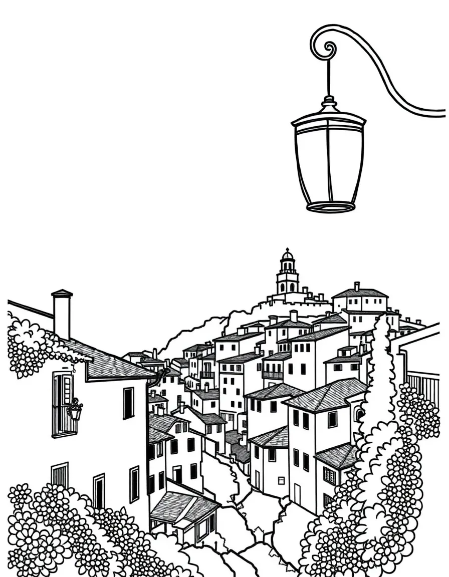 (Italy) A paper lantern floating over an Italian town