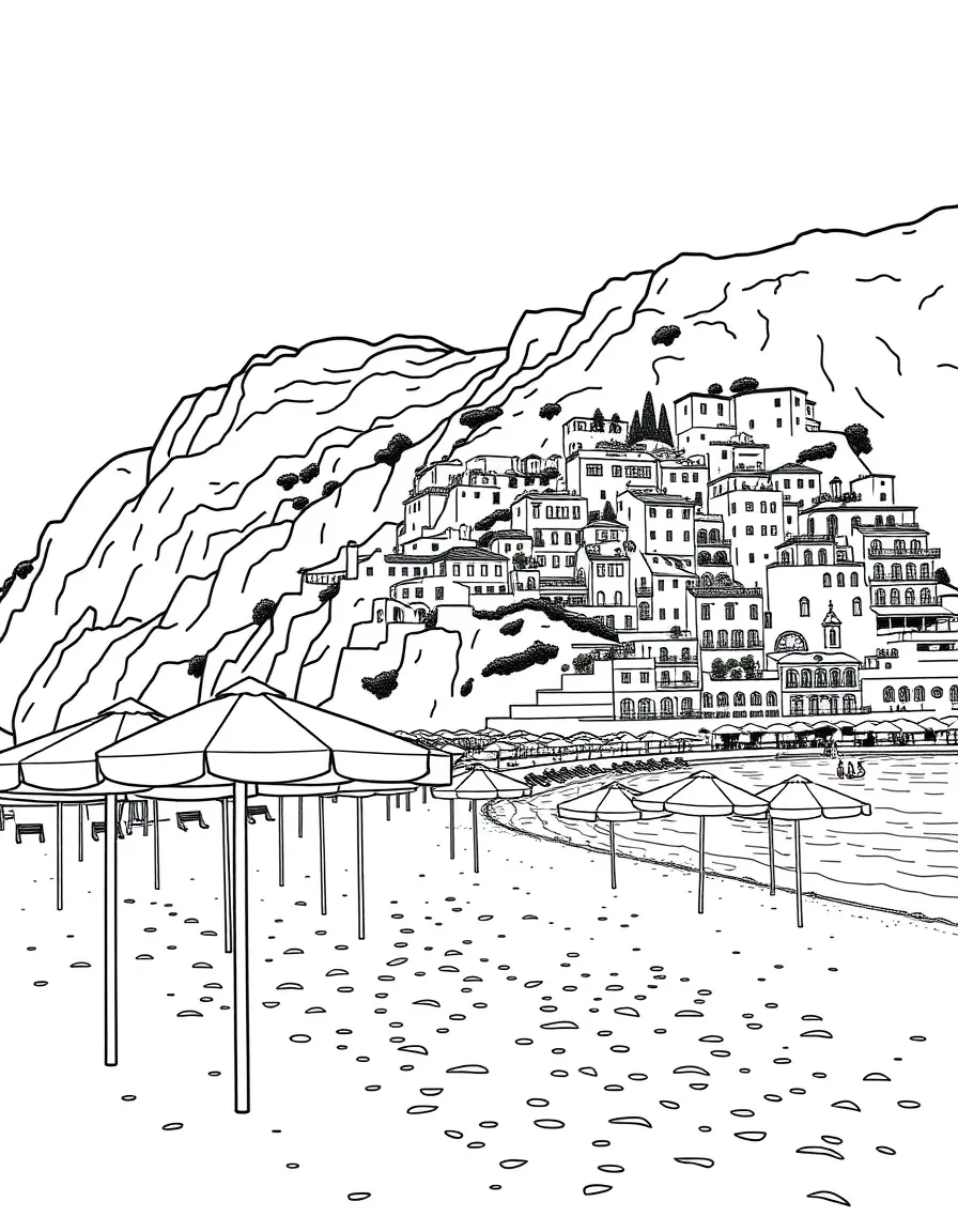 (Italy) A beach with umbrellas on the Amalfi Coast