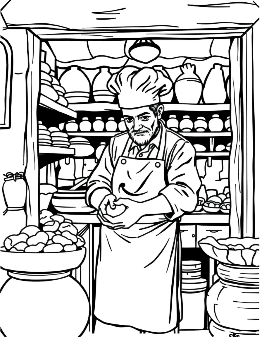 (Italy) A baker kneading dough in a small shop